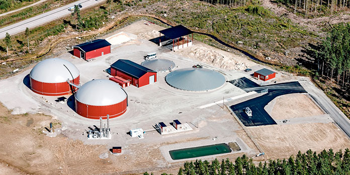 Flygbild över biogasanläggningen i Alvesta. 